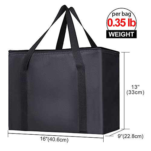 Bodaon 2-Pack Insulated Reusable Grocery Bag Heavy Duty Thermal Tote, X-Large for Frozen Foods Cold Storage, Travel Cooler Shopping Transport Hot Food Delivery, Collapsible Insulated Bags, Black