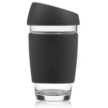 Reusable Glass Cup/Travel Mug Tumbler with Food-grade Silicon Cover Lid and Non-slip Sleeve, Dishwasher safe & microwavable - BPA