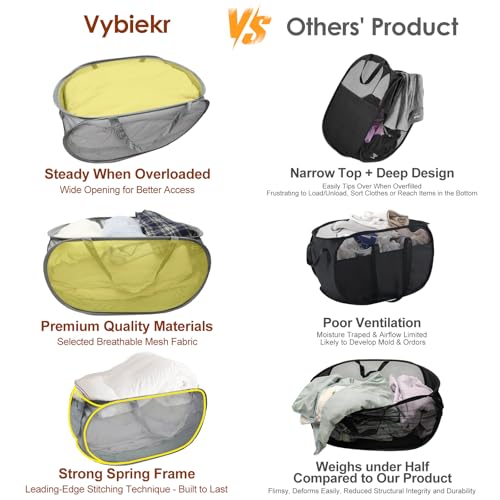Upgraded Collapsible Laundry Baskets, Durable Pop Up Laundry Hamper, 4th Generation Mesh Laundry Bags with Reinforced Handles & Side Pocket for Laundry, Home Storage, Bathroom, Travel, Dorm