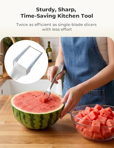CripsTaste Watermelon Fork Cutter Slicer Tool, 2-in-1 Stainless Steel Fruit Cutter Melon Slicer Cutter Tool, Watermelon Cutting Tool for Home Party Camping Kitchen Gadget