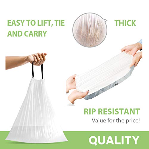 1.6 Gallon 96 Counts Small Drawstring Trash Bags by Teivio, Fit1.2,1.3,1.5 Gallon Bathroom Trash Can Bin Liners, 5-6 Liter Small Plastic Garbage Bags for home office kitchen, White