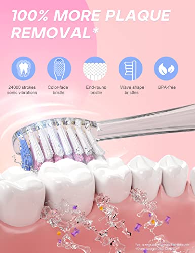 SEAGO Kids Electric Toothbrush with 2 Mins Brushing Timer and 4 Replacement Brush Heads, Rainbow LED Light Makes Brushing Fun, Boys Battery Powered Toothbrush for 4-12 Years Old，SG-977（Pink）
