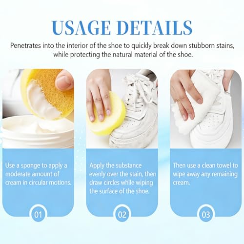 White Shoe Cleaning Cream, 2PCS Shoe Cleaner,Multipurpose No-Wash Solid Comes with Sponge Deep Cleaning, Shoes Clean Cream