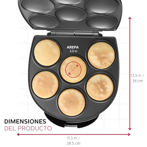Holstein Housewares Non-Stick 6-Section Multi-Food Maker - Arepas, Mini Pancakes, Corncakes and More - Black,12 Inch