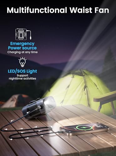 Koonie Portable Waist Clip Fan, Wearable Belt Personal Device with 100 Levels Speeds, Rechargeable Battery Supports 24H Working Time, Cool Clip Fan Under Shirt for Outdoor Work Camping Travel