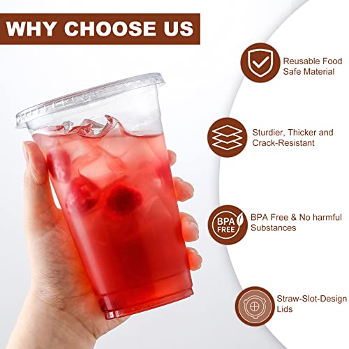 AOZITA 120 Sets - 16 oz Clear Plastic Cups with Lids, Disposable Cups With Straw Slot Lids for Cold Drinks, Milkshake, Smoothie