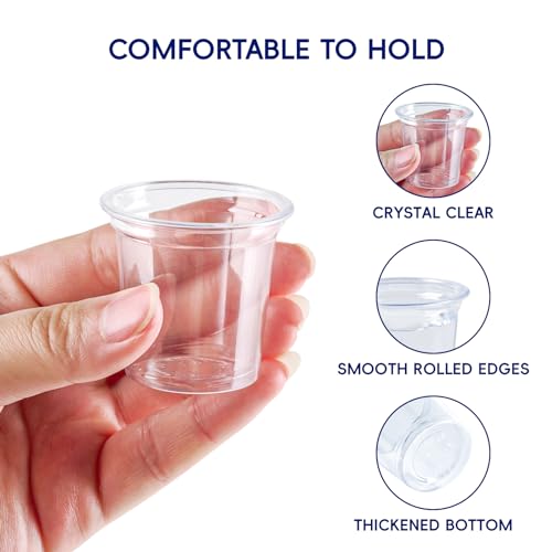 JOLLY CHEF 1000 Pack Plastic Shot Glasses, 1 oz Clear Disposable Jelly Cups Reusable Perfect for Wine Tasting, Whiskey, Food Samples, Halloween, Thanksgiving Party, Wedding, Christmas