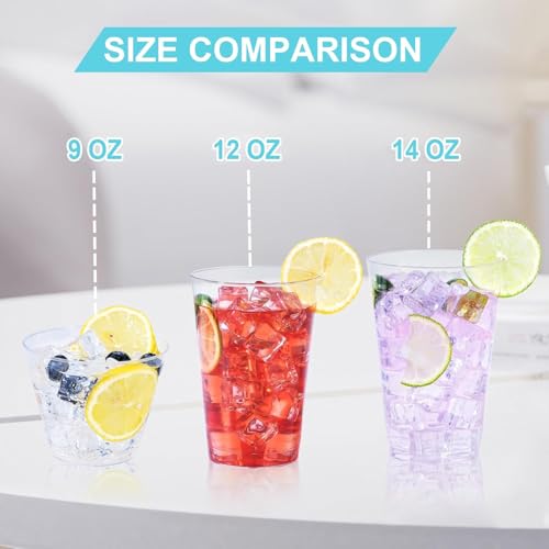 BYSNOW 100 Pack 9 oz Clear Plastic Cups, Plastic Wine Cups for Cocktail Party, Polystyrene Hard Cup with Higher Heat Resistance(9oz 100count)