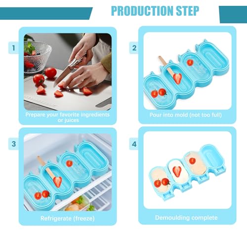 2Pcs Popsicle Silicone Molds with Cover Reusable Frozen Ice Cream Candy Dessert Cakesicle Moulds DIY Ice Lolly 3D Chocolate Molds for Baking Cake Pop with 50 Wooden Sticks