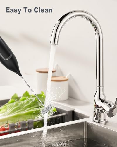 Milk Frother Handheld Battery, Electric Foam Maker Frother Wand, Drink Mixer with Stainless Steel Whisk for Coffee, Matcha, Lattes, Cappuccino Black