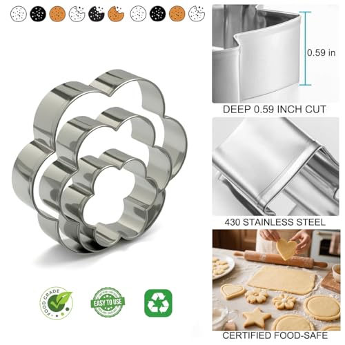 Stainless Steel Cookie Cutters Set 12Pcs - Heart, Flower, Round, Five Star Shapes - Small to Mini Size, Metal Biscuit Cutter Molds for Baking or Holiday Party Decorations