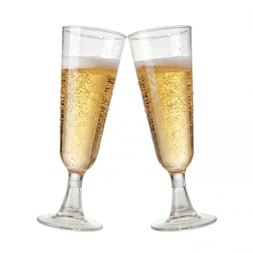 Disposable Plastic Champagne Flutes | 60 Count 5oz Clear Plastic Champagne Glasses | Bulk Wedding Pool Outdoor Party Supplies for Mimosas Toasting Celebrations