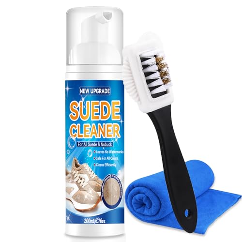 Suede Shoe Cleaner Kit, No-Rinse Foam Suede & Nubuck Cleaner, Removes Dirt & Stains, Gentle Sneaker Cleaner with Brush & Towel for Suede, Nubuck, Boots, 6.76oz