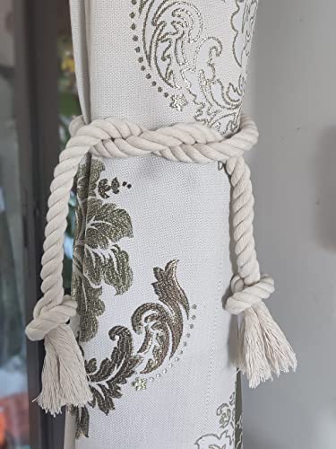 4 Pack Rope Curtain Tiebacks, Natural Cotton Curtain Holdbacks, Outdoor Curtain Tiebacks for Patio Gazebo Pergola Cabana, Decorative Curtain Tie for Rustic Farmhouse Village Theme, Beige