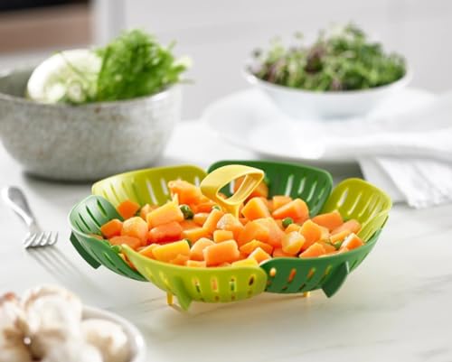 Joseph Joseph Bloom Folding Steamer Basket for Vegetables, Expandable for Various Pans, Compact Storage - Green