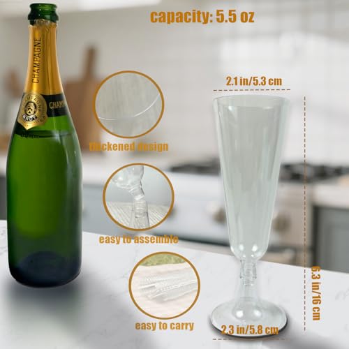 Champagne Flutes Plastic,25 Pack Disposable Champagne Glasses,Clear Stemless Shot Cocktail Martini Wine Glasses,New Years Party Wedding Birthday Decorations Water Juice Drinking Cups