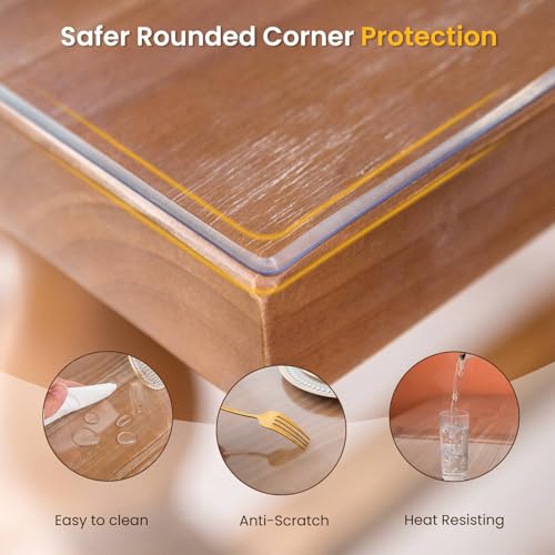 Clear Table Cover Protector, 14 x 24 Inch Clear Desk Mat, 1.5mm Thick Plastic Table Cover, Transparent Desk Cover, Desk Protector Mat for Desktop, Writing Desk