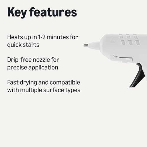 Basics Hot Glue Gun Kit with 30 Glue Sticks, High Temp for School Crafts, DIY Arts and Quick Home Repairs, Drip-Free Nozzle, Fast Drying, 20W, White