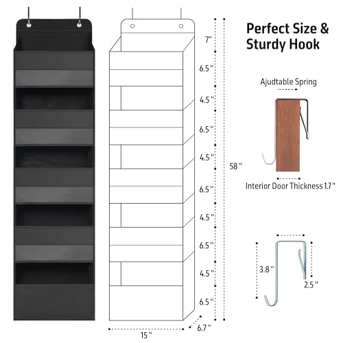 TYMENSH Over the Door Organizer for Bedroom Bathroom Pantry, 5 Shelf Black