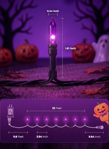 39FT Purple Halloween Lights, 100 LED Outdoor Halloween Mini String Lights