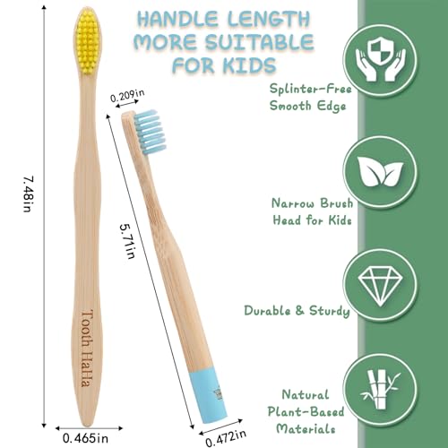 Kids Bamboo Toothbrushes, BPA-Free Soft Bristles, Eco-Friendly Natural Wooden Toddler Toothbrush, 6-Pack Travel Toothbrushes Set for Children