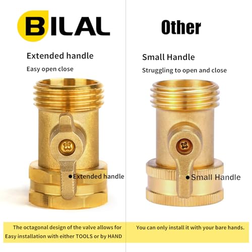 2 Pack Garden Hose Shut Off Valve - Extended Handle - 3/4" Heavy Duty Solid Brass Hose Connector Water Shut Off Valve Hose Shutoff Valve with 4 Pcs Hose Washers
