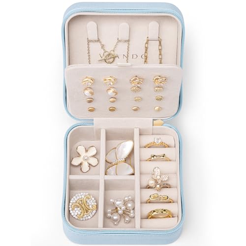 VLANDO Travel Jewelry Case, Bridesmaid Gift for Women - Small Travel Jewelry Box for Girls Women - Blue