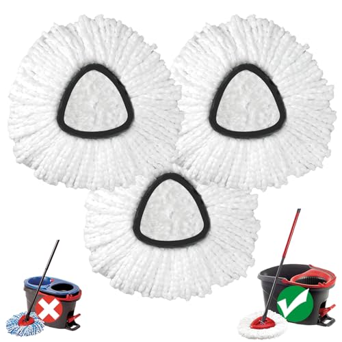 Mop Head Replacement, 3 Pack Spin Mop Refill Replace Head Compatible with O Cedar Easywring 1-Tank System, Great Cleaning Power, Microfiber, Helper Housework, Machine Washable Easy-to-Replace, White