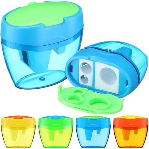 Tenceur 4 Pcs Pcs Pencil Sharpeners 3 Hole Manual Compact Colored Handheld Portable Plastic Crayon Pencil Sharpeners with Lid for School Class Home Office