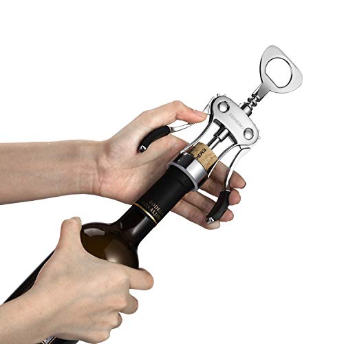Beneno Wine Opener, Zinc Alloy Premium Wing Corkscrew with Multifunctional Bottles Opener, Sharp Wine Corkscrew with Ergonomic Non-Slip Wing Handle, Silver