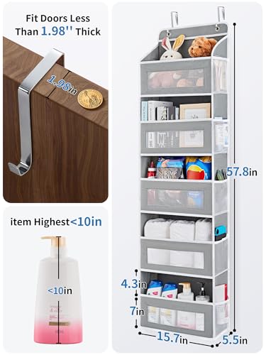 JARLINK Over the Door Organizer for Bedroom, Pantry, Bathroom, 5 Shelf Grey