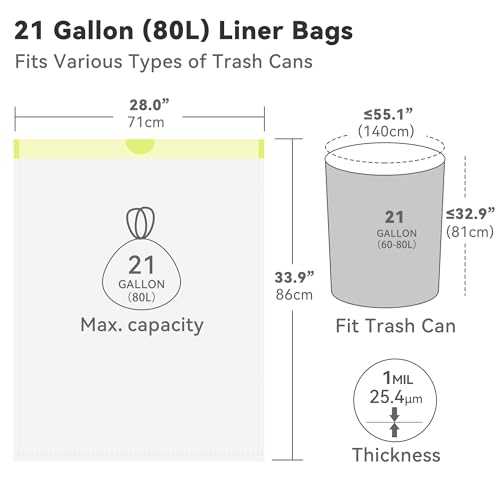 Ninestars Extra Strong White Trash Bags with Drawstring, Multiple Sizes 90 Count, Kitchen Drawstring trash bags 90 Trash Bags (21 gallon 90 ct)