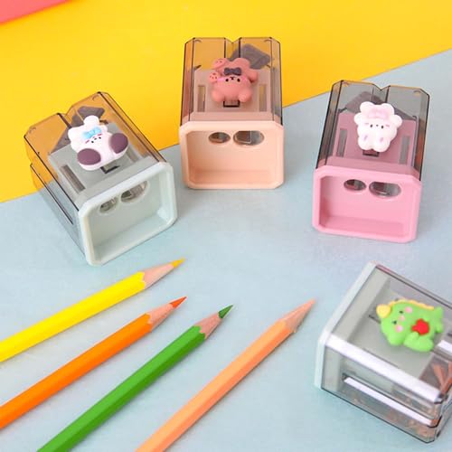 2 Pieces Creative Cute Cartoon Double-Hole Pencil Sharpener 2pcs Creative Cute Cartoon Double Hole Pencil Sharpener, Student Hand Pencil Sharpener, Green Dinosaur + White Rabbit (2)
