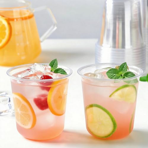 50 Pcs Round Bottom Plastic Cups 12 oz Disposable Stemless Wine Glasses Cocktail Clear Party Cups for Meeting, Wedding, Birthday, Party Supplies