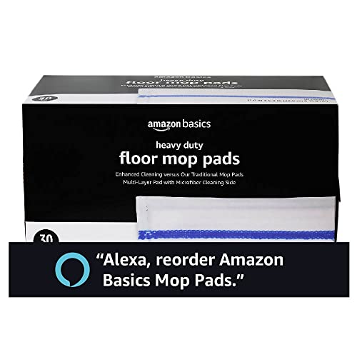 Basics Heavy Duty Disposable Floor Cleaning Mopping Pads with Absorbent Microfiber, Fits Swiffer WetJet Mopping Systems, 30 Count