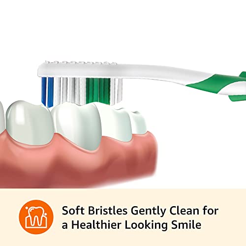 Basics Clean Plus Soft Bristle Toothbrushes with Angled End-Tuft, Cheek and Tongue Cleaner, Full Size, 10 Count, 1 Pack (Previously Solimo)