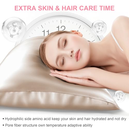 Mulberry Silk Pillow Cases Standard Size with Hidden Zipper, Ultra Smooth and Soft Breathable Cooling Silk Satin Pillowcase for Hair and Skin, Gifts for Women Men (Champagne, 20x26 Inches, 1 Pack)
