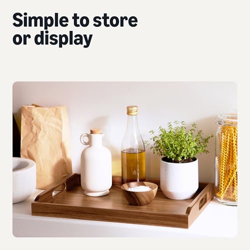 Basics Wooden Serving Tray with Built-in Handles, Acacia Wood, 17 x 12 in.