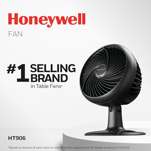 Honeywell Fan, Turbo Force Oscillating Table Fan with 3 Speeds, Air Circulator for Bedroom, Black, HT-906
