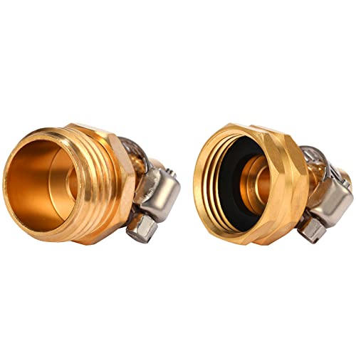 Brass Garden Hose Connector Repair Mender Kit with Stainless Clamp,Fits 1/2" Water Hose Fitting (1/2" Barb x 3/4" GHT)