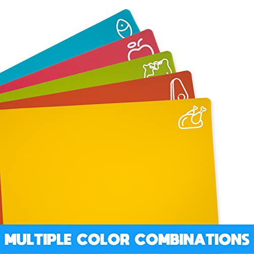 Goodluck 5 Pieces Flexible Cutting Boards, BPA Free Plastic Cutting Boards for Kitchen, Non Slip Cutting Mat for Meat and Vegetables