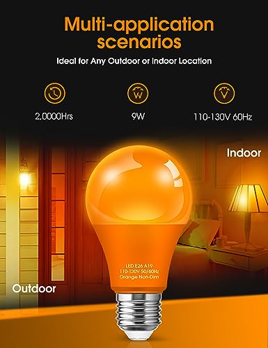 Fulighture Orange Light Bulbs,4 Pack,A19 Halloween Light Bulbs,LED Bulb