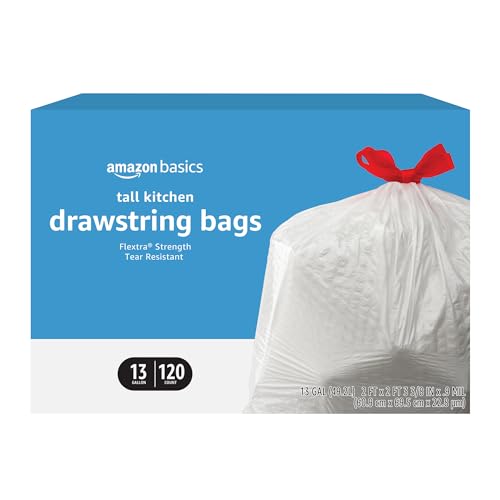 Basics Flextra Tall Kitchen Drawstring Trash Bags, 13 Gallon, 120 Count