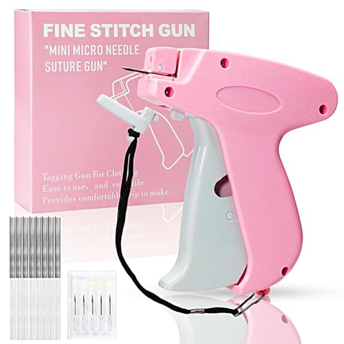 Stitch Gun for Clothes， Handheld Stitch Gun Quick Clothing Fixer，Sewing Kit Includes 1,000 Black Fasteners & 1,000 White Fasteners & 6 Needles (Pink)