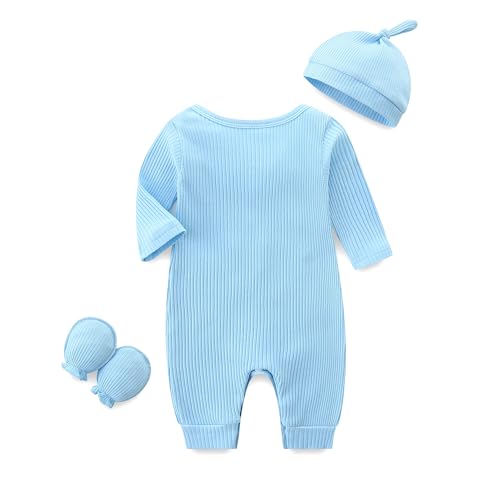 Baby Romper with Baby Mittens & Newborn Hats Footless Long Sleeve Solid Onesie Hi Im New Here