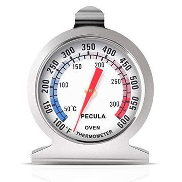 Stainless Steel Oven Thermometer 50-300°C/100-600°F, Analog Instant Read, Battery-Free Kitchen Cooking Thermometer