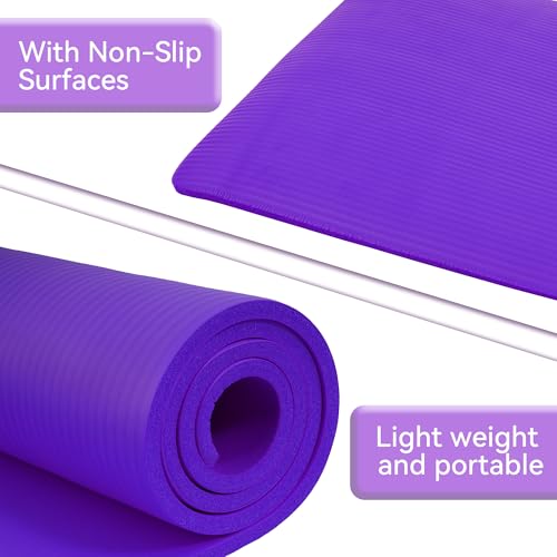 Fitvids Yoga Mat, 1/2-Inch Extra Thick High Density Exercise Mat, Anti-Tear Exercise Yoga Mat with Carrying Strap, Suitable for Various Yoga Exercises
