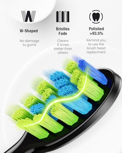 7AM2M Travel Electric Toothbrush for Adults&Kids, Type-C Charging Run for 120 Days, with 6 Brush Heads, 5 Modes&40000VPM Powered Rechargeable Toothbrush, Travel & Home Use (Black)
