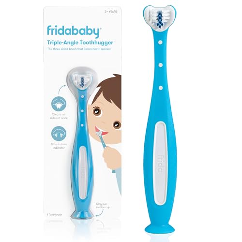 Frida Baby Triple-Angle Toothhugger Training Toddler Toothbrush | Toddler Toothbrush 2 Years and Up, Cleans All Sides at Once | Blue