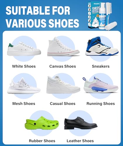 Shoe Cleaner, Sneaker Cleaner Foam for White Shoes & Sneakers, Deep Cleaning Shoe Cleaning Kit Removes Dirt & Stains Fast, 6.76 oz with Brush & Towel for Leather, Canvas, Knit, Rubber & More